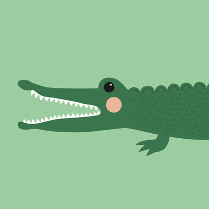 Plakater til børn af en grøn illustreret krokodille.