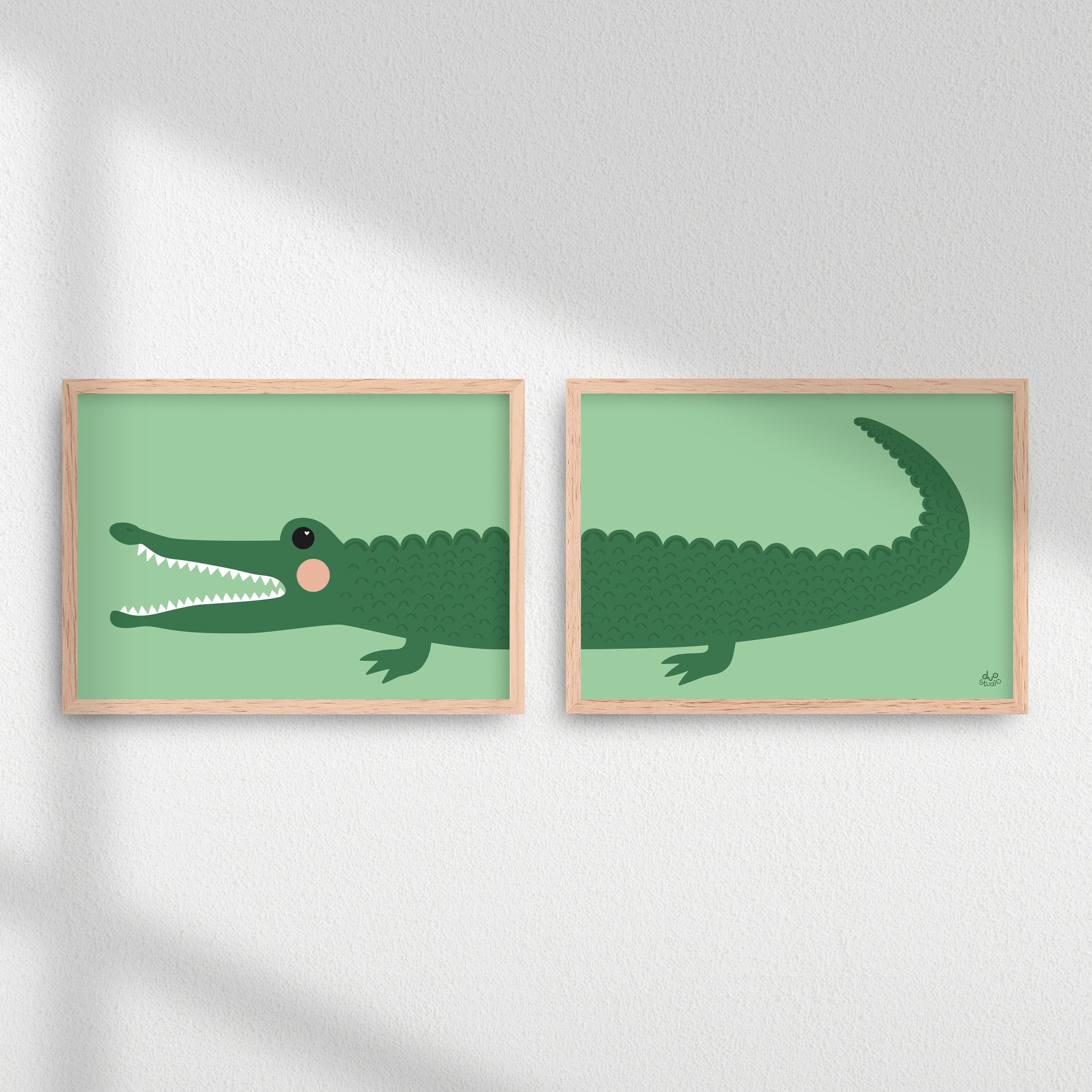 Plakater til børn af en grøn illustreret krokodille.